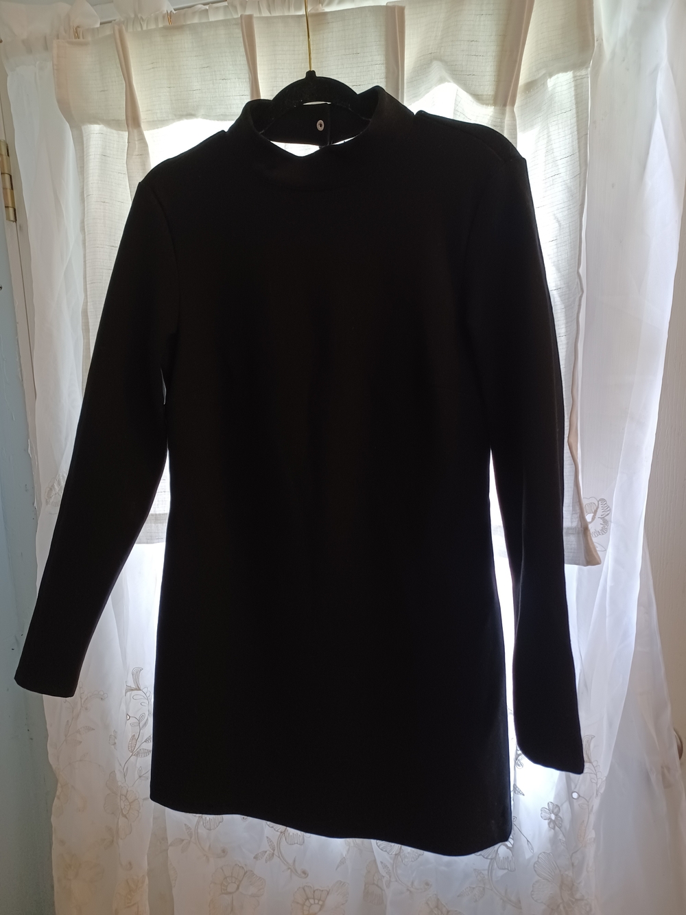 Sleek Black Long-Sleeve Mock Neck Dress